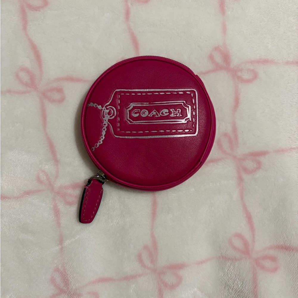 Coach Ultra Hot Pink Round Coin Purse Bag Wristlet Hangtag Hang Tag